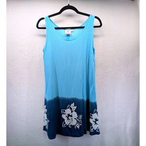 Pineapple Moon Tunic Dress Womens One Size Blue Floral Rayon Dip Dye Sleeveless